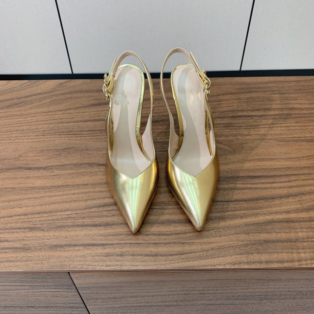 GIANVITO ROSSI 26S SLINGBACK HEELS 105 MM IN GOLD PATENT LAMBSKIN