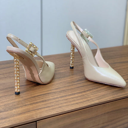 GIANVITO ROSSI 26S SLINGBACK HEELS 105 MM IN BEIGE LAMBSKIN
