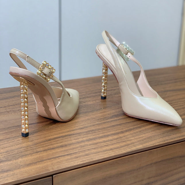 GIANVITO ROSSI 26S SLINGBACK HEELS 105 MM IN BEIGE LAMBSKIN