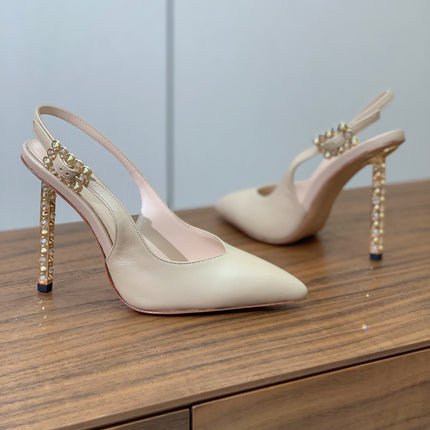 GIANVITO ROSSI 26S SLINGBACK HEELS 105 MM IN BEIGE LAMBSKIN