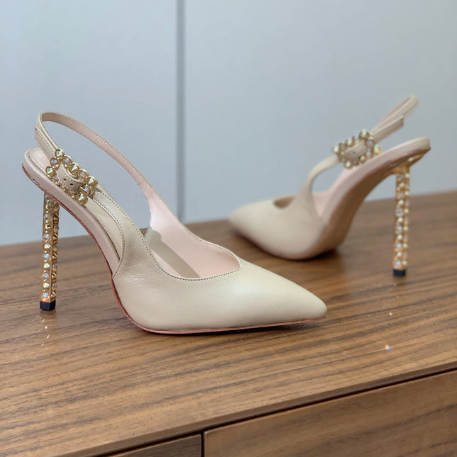 GIANVITO ROSSI 26S SLINGBACK HEELS 105 MM IN BEIGE LAMBSKIN
