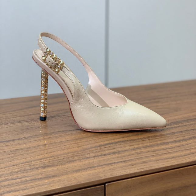 GIANVITO ROSSI 26S SLINGBACK HEELS 105 MM IN BEIGE LAMBSKIN