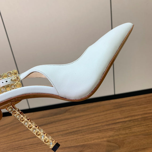 GIANVITO ROSSI 26S SLINGBACK HEELS 105 MM IN WHITE LAMBSKIN