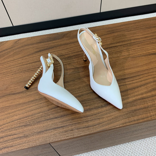 GIANVITO ROSSI 26S SLINGBACK HEELS 105 MM IN WHITE LAMBSKIN