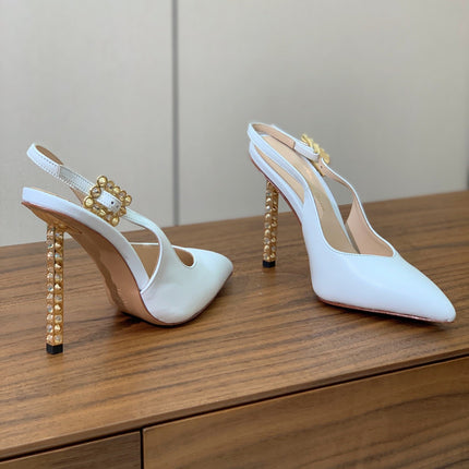 GIANVITO ROSSI 26S SLINGBACK HEELS 105 MM IN WHITE LAMBSKIN