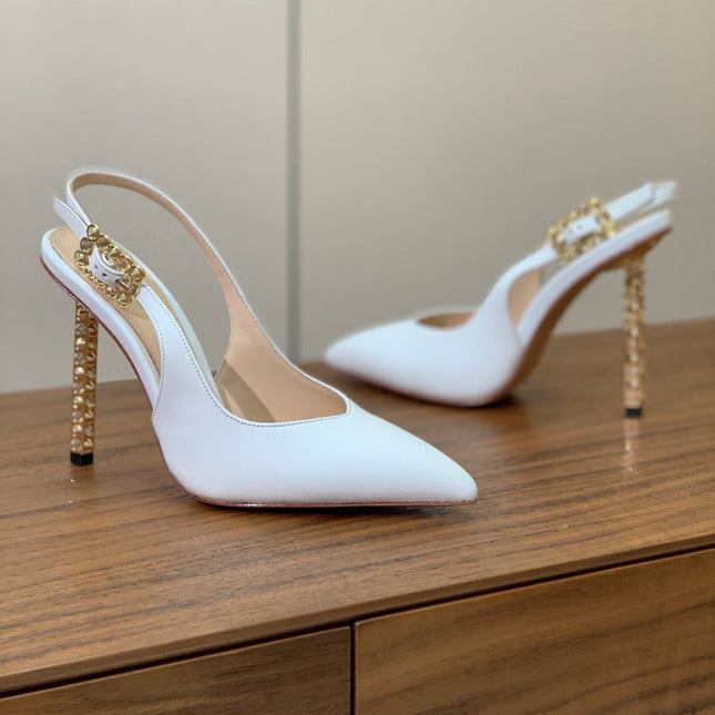 GIANVITO ROSSI 26S SLINGBACK HEELS 105 MM IN WHITE LAMBSKIN