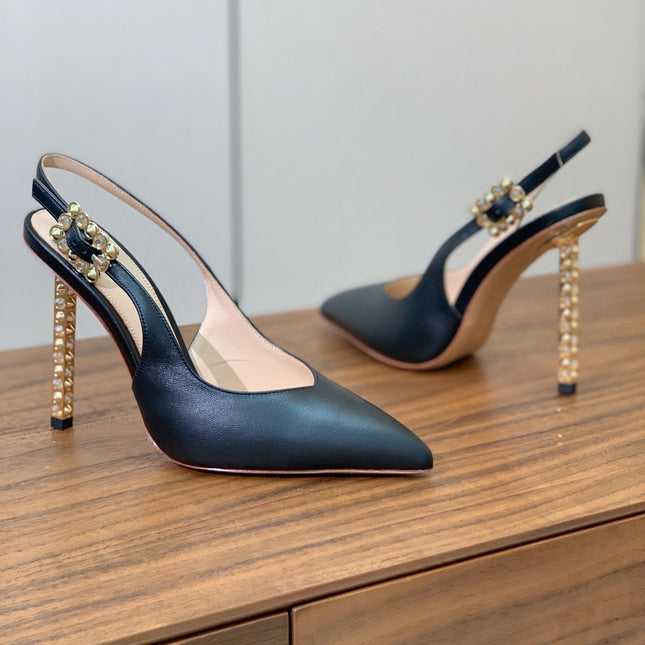 GIANVITO ROSSI 26S SLINGBACK HEELS 105 MM IN BLACK LAMBSKIN