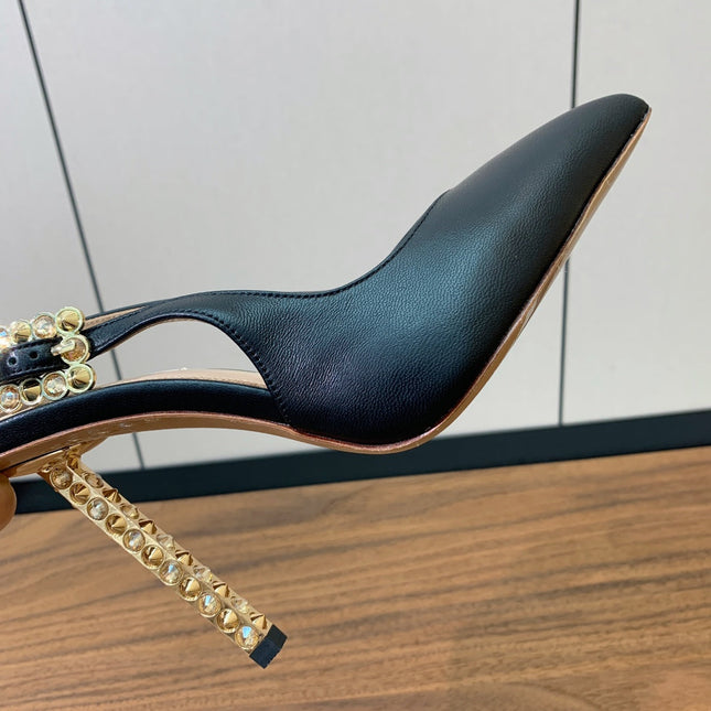 GIANVITO ROSSI 26S SLINGBACK HEELS 105 MM IN BLACK LAMBSKIN