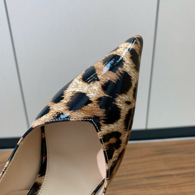 GIANVITO ROSSI 26S SLINGBACK HEELS 105 MM IN LEOPARD PRINT PATENT LAMBSKIN