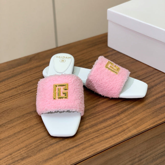 BALMAIN 26S SANDALS IN PINK WOOL AND WHITE CALFSKIN