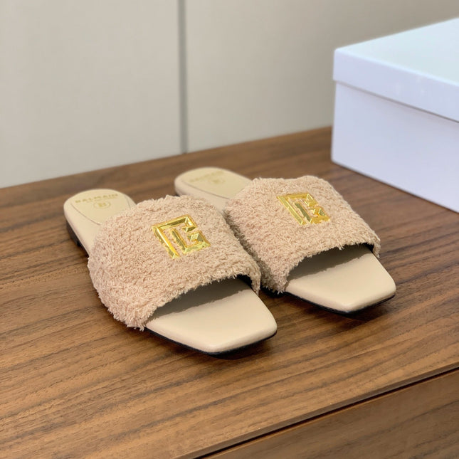BALMAIN 26S SANDALS IN BEIGE WOOL AND CALFSKIN