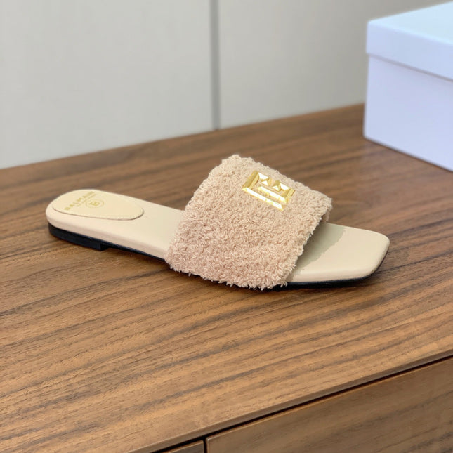 BALMAIN 26S SANDALS IN BEIGE WOOL AND CALFSKIN