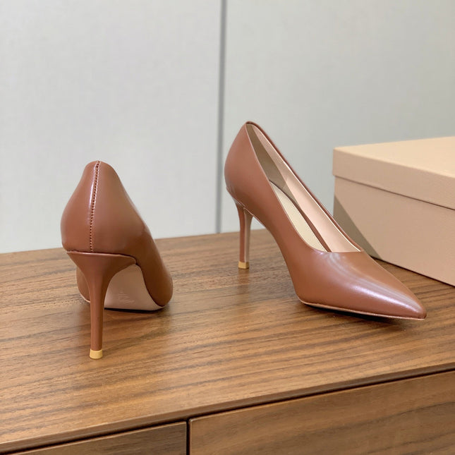 GIANVITO ROSSI 26S STILETTO PUMPS 95 MM IN BROWN CALFSKIN