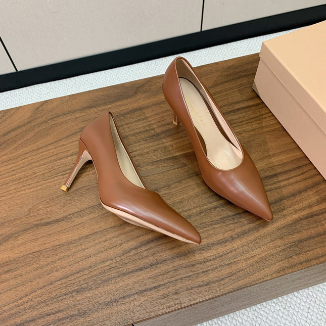 GIANVITO ROSSI 26S STILETTO PUMPS 95 MM IN BROWN CALFSKIN