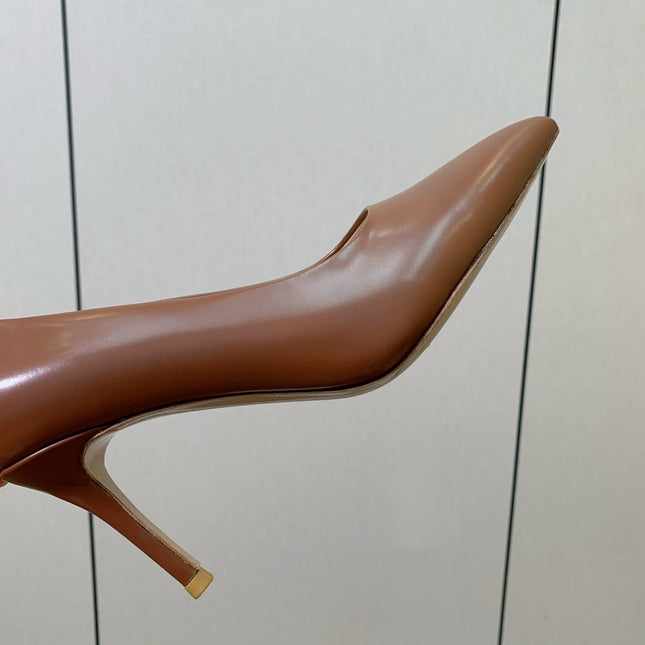 GIANVITO ROSSI 26S STILETTO PUMPS 95 MM IN BROWN CALFSKIN