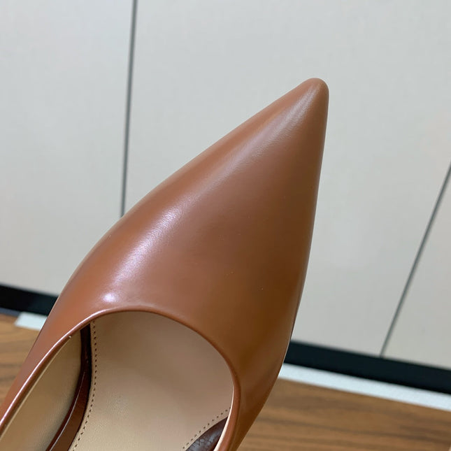 GIANVITO ROSSI 26S STILETTO PUMPS 95 MM IN BROWN CALFSKIN
