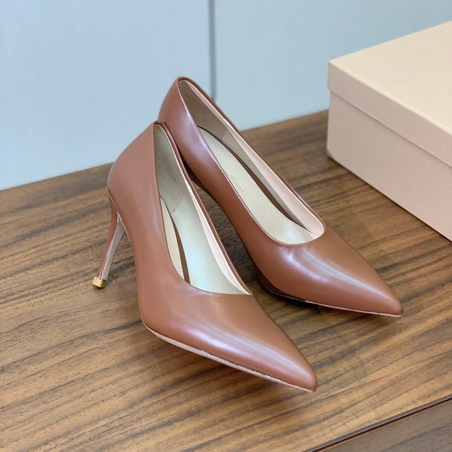 GIANVITO ROSSI 26S STILETTO PUMPS 95 MM IN BROWN CALFSKIN