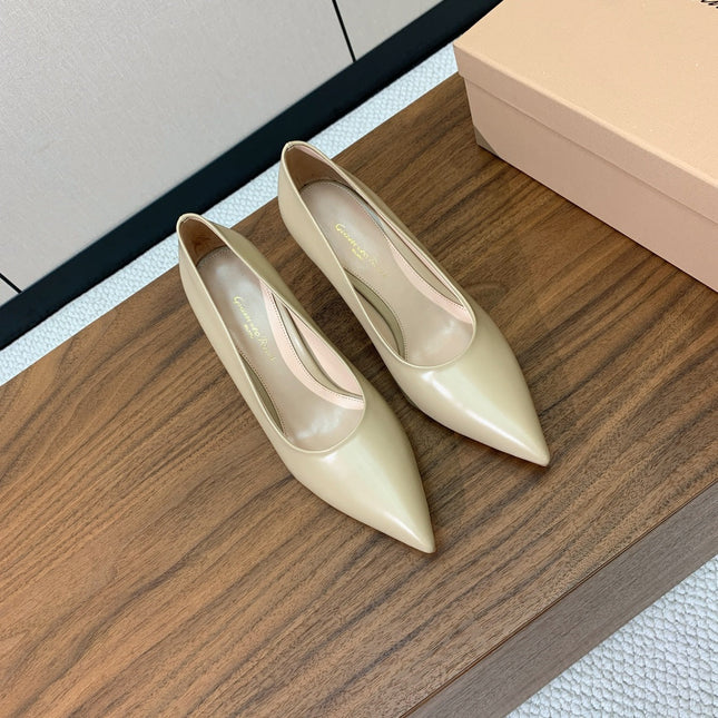 GIANVITO ROSSI 26S STILETTO PUMPS 95 MM IN BEIGE KHAKI CALFSKIN