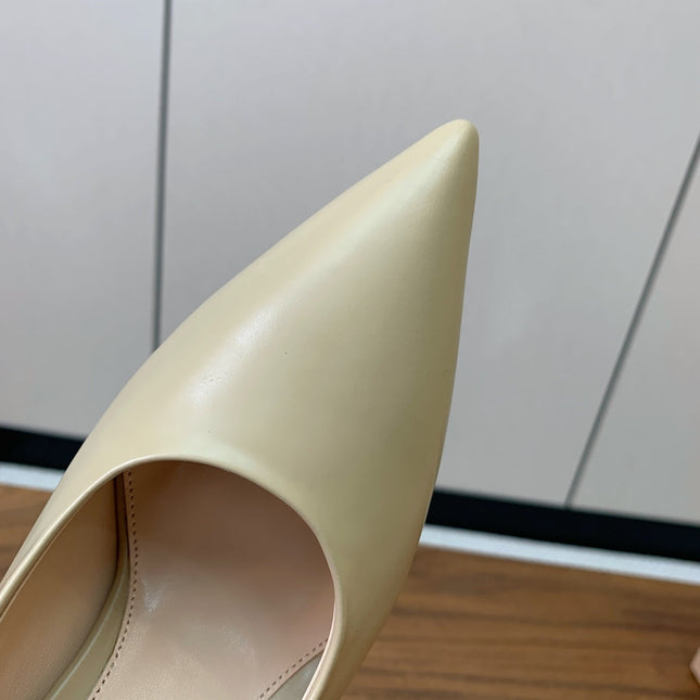 GIANVITO ROSSI 26S STILETTO PUMPS 95 MM IN BEIGE KHAKI CALFSKIN