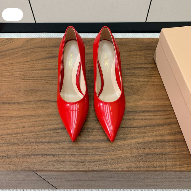 GIANVITO ROSSI 26S STILETTO PUMPS 95 MM IN RED PATENT CALFSKIN