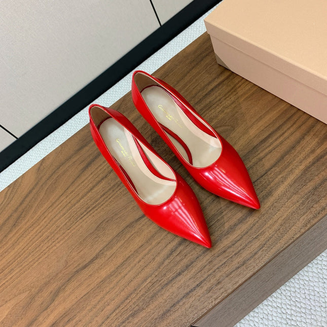 GIANVITO ROSSI 26S STILETTO PUMPS 95 MM IN RED PATENT CALFSKIN