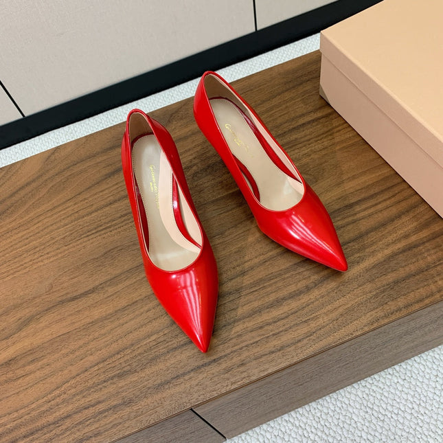 GIANVITO ROSSI 26S STILETTO PUMPS 95 MM IN RED PATENT CALFSKIN