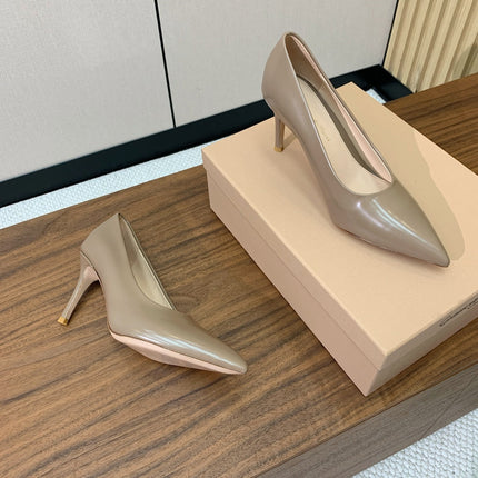 GIANVITO ROSSI 26S STILETTO PUMPS 95 MM IN STONE BROWN PATENT CALFSKIN