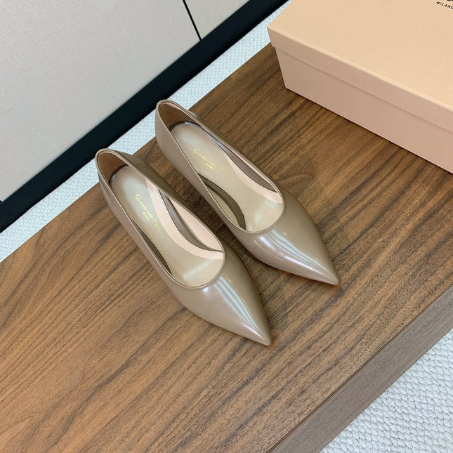 GIANVITO ROSSI 26S STILETTO PUMPS 95 MM IN STONE BROWN PATENT CALFSKIN