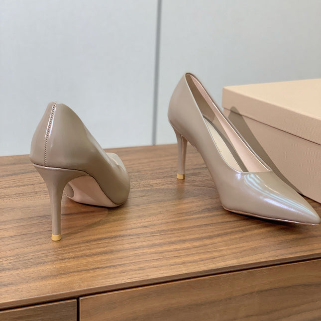 GIANVITO ROSSI 26S STILETTO PUMPS 95 MM IN STONE BROWN PATENT CALFSKIN