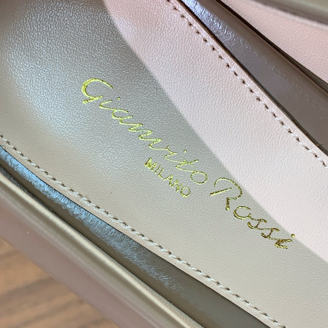 GIANVITO ROSSI 26S STILETTO PUMPS 95 MM IN STONE BROWN PATENT CALFSKIN