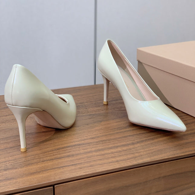 GIANVITO ROSSI 26S STILETTO PUMPS 95 MM IN BEIGE PATENT CALFSKIN