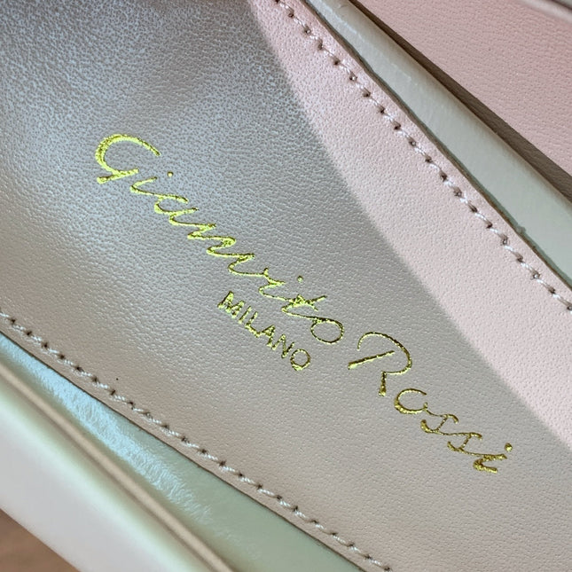 GIANVITO ROSSI 26S STILETTO PUMPS 95 MM IN BEIGE PATENT CALFSKIN