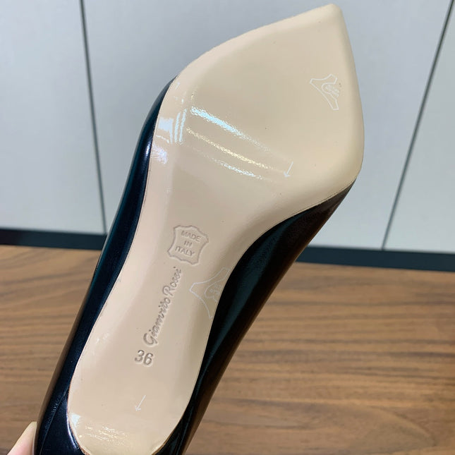 GIANVITO ROSSI 26S STILETTO PUMPS 95 MM IN BLACK PATENT CALFSKIN