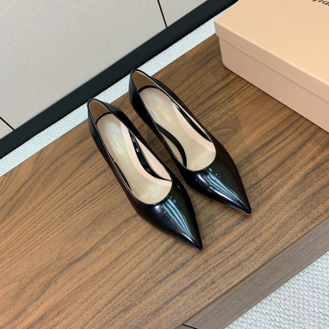GIANVITO ROSSI 26S STILETTO PUMPS 95 MM IN BLACK PATENT CALFSKIN