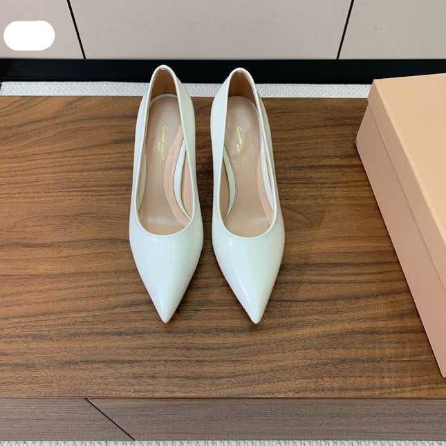 GIANVITO ROSSI 26S STILETTO PUMPS 95 MM IN WHITE CALFSKIN