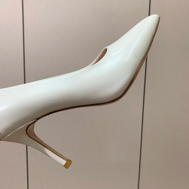 GIANVITO ROSSI 26S STILETTO PUMPS 95 MM IN WHITE CALFSKIN