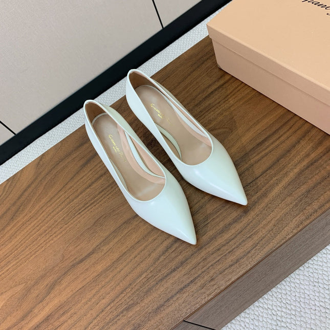 GIANVITO ROSSI 26S STILETTO PUMPS 95 MM IN WHITE CALFSKIN