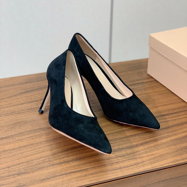 GIANVITO ROSSI 26S STILETTO PUMPS 95 MM IN BLACK SUEDE