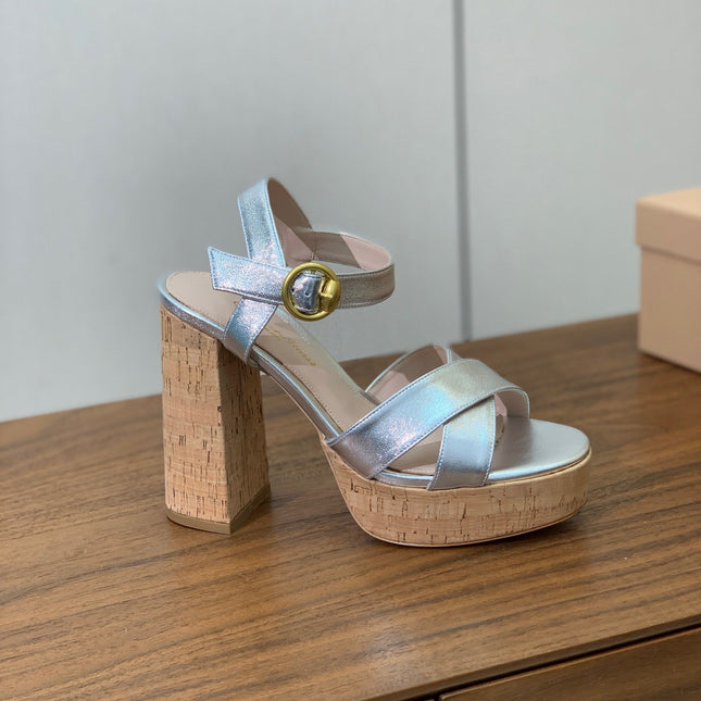 GIANVITO ROSSI 26S PLATFORM SANDALS 115 MM IN SILVER CALFSKIN