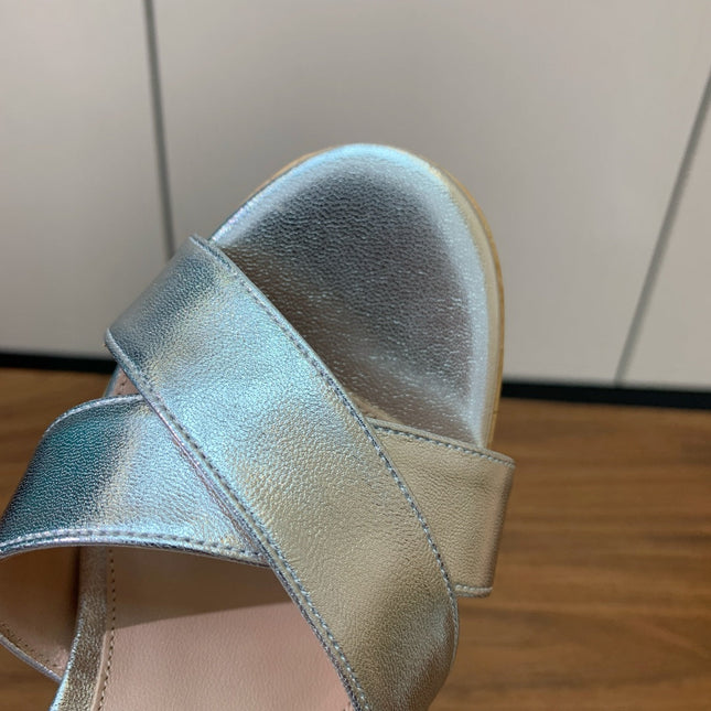 GIANVITO ROSSI 26S PLATFORM SANDALS 115 MM IN SILVER CALFSKIN