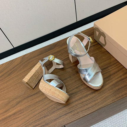 GIANVITO ROSSI 26S PLATFORM SANDALS 115 MM IN SILVER CALFSKIN