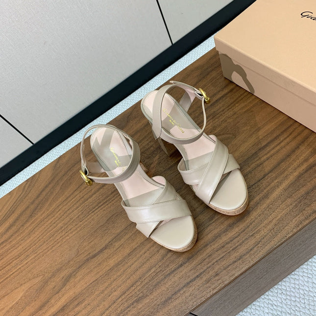 GIANVITO ROSSI 26S PLATFORM SANDALS 115 MM IN BEIGE CALFSKIN