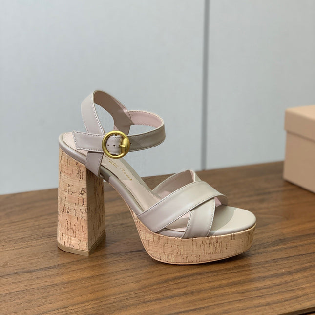 GIANVITO ROSSI 26S PLATFORM SANDALS 115 MM IN BEIGE CALFSKIN