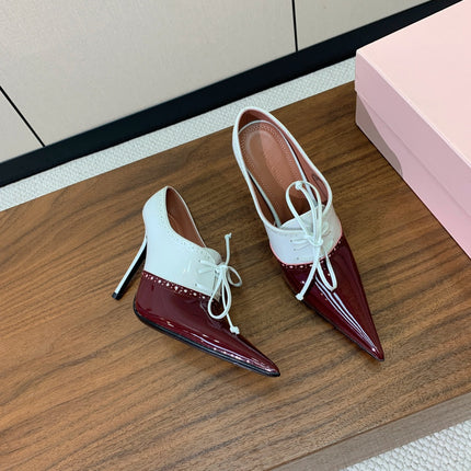 ALAIA 26S LACE-UP HEELED 105 MM IN DARK RED AND WHITE GLOSSY CALFSKIN