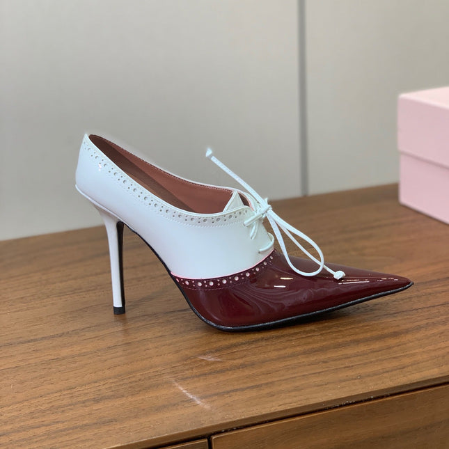 ALAIA 26S LACE-UP HEELED 105 MM IN DARK RED AND WHITE GLOSSY CALFSKIN