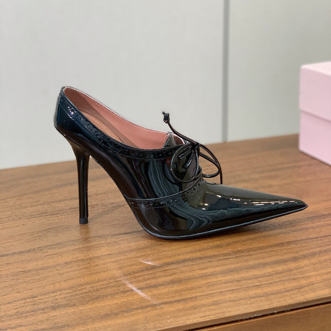 ALAIA 26S LACE-UP HEELED 105 MM IN BLACK GLOSSY CALFSKIN