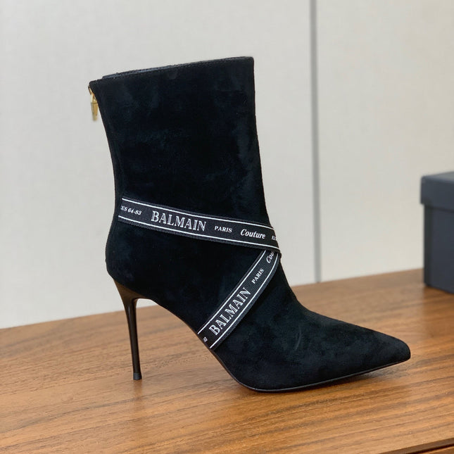 BALMAIN 26S BOOTS 95 MM IN BLACK SUEDE