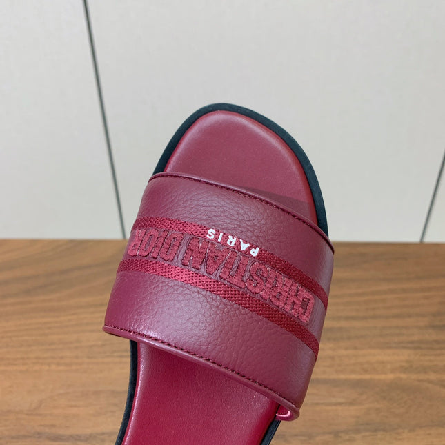DIOR 25S DWAY SLIDE IN DARK RED CALFSKIN
