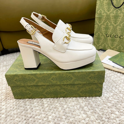 GG HIGH - HEEL SLINGBACK WITH HORSEBIT WHITE CALFSKIN