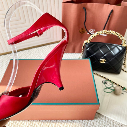 HIGH HEELS SANDALS 80 MM IN RED SATIN MIX SUEDE